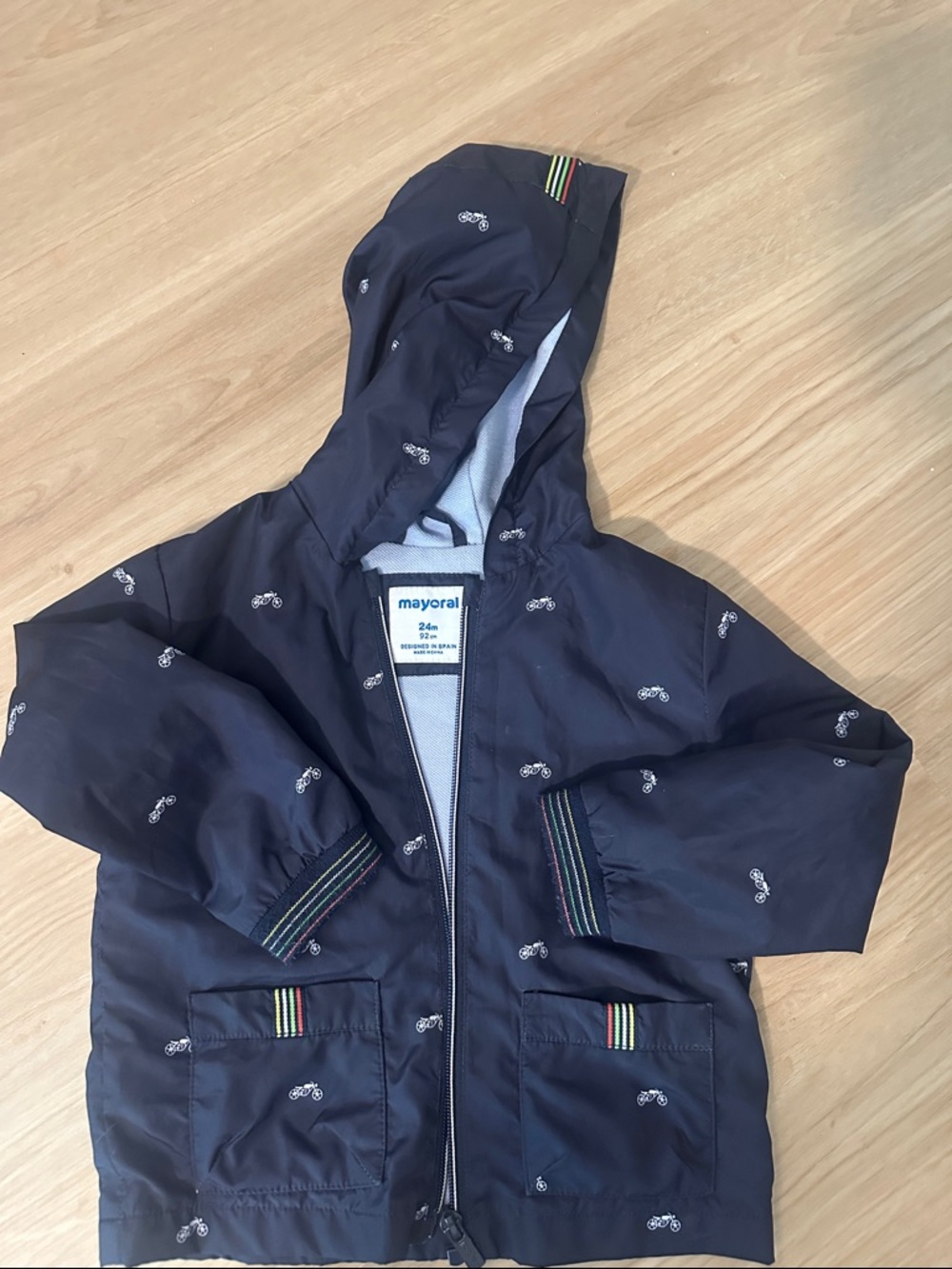 Mayoral Navy Hooded Rain Jacket with Bike Print